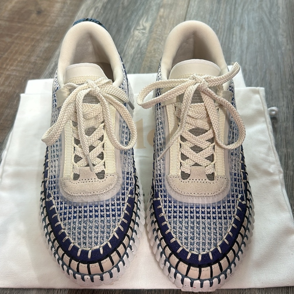 CHLOÉ Nama embroidered suede and recycled Sneakers, Size 6